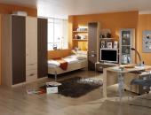 COLOR Singlezimmer mit Schrank 3 trg. Ahorn Schoko